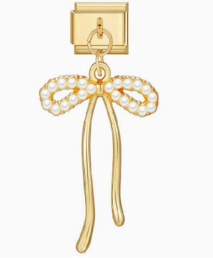 Pearl Bow Pendant Italian Charm Italian charm bracelet link in stainless steel