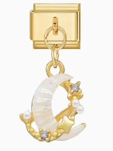 White Moon Pendant Italian Charm Italian charm bracelet link in stainless steel