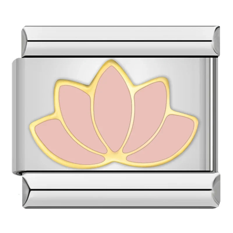 Lotus Flower Italian Charm Italian charm bracelet link in stainless steel