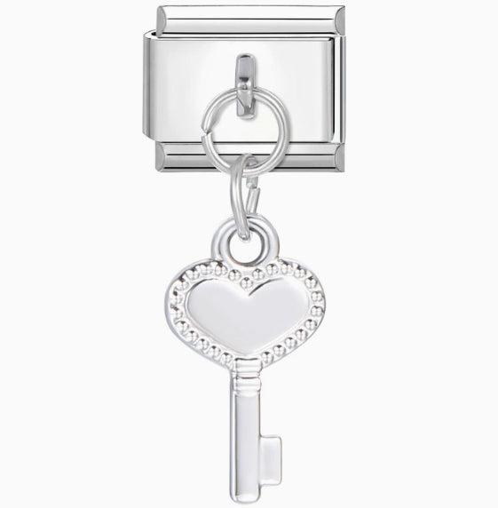 Heart Key Pendant Italian Charm Italian charm bracelet link in stainless steel