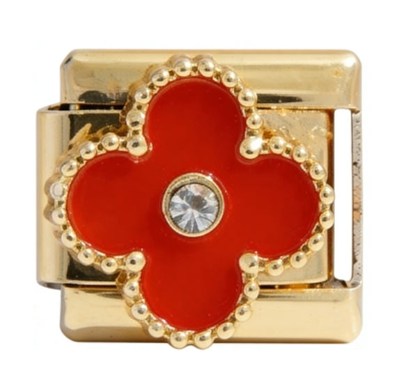 3D Red Clover Italian Charm Italian charm bracelet link in stainless steel