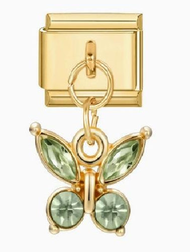 Green Butterfly Pendant Italian Charm Italian charm bracelet link in stainless steel