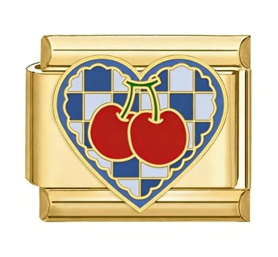 Blue Heart Cherry Italian Charm Italian charm bracelet link in stainless steel