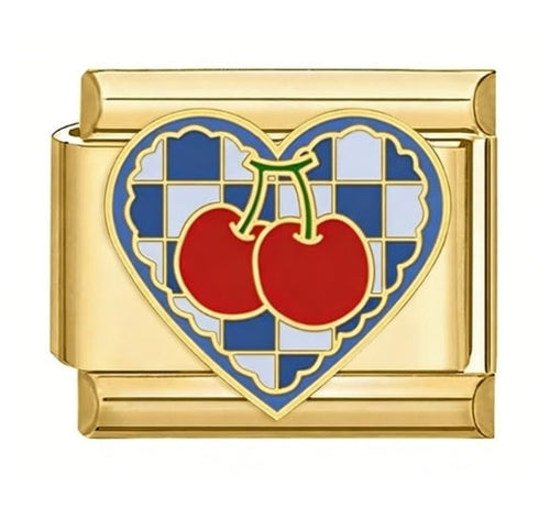 Blue Heart Cherry Italian Charm Italian charm bracelet link in stainless steel