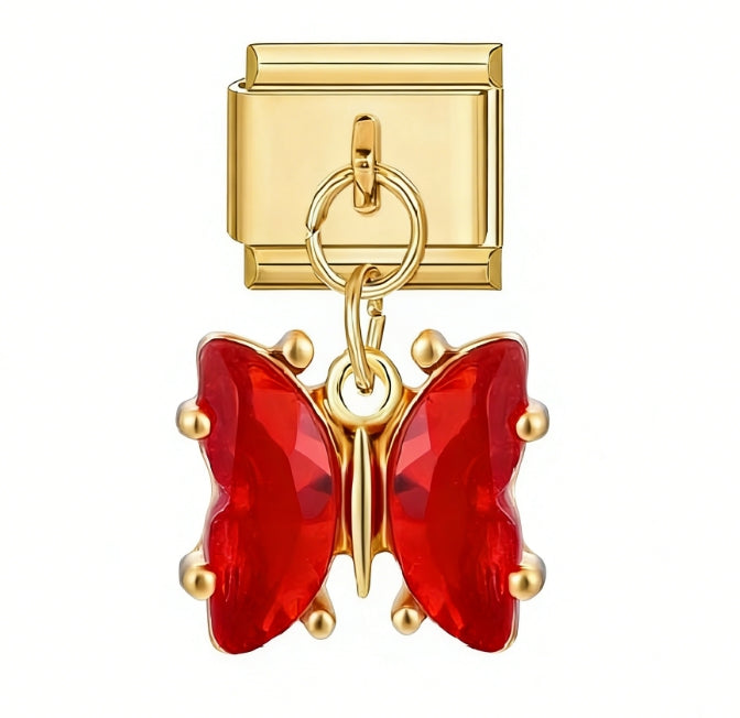 Red Butterfly Pendant Italian Charm Italian charm bracelet link in stainless steel