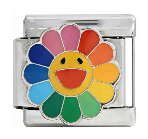 Rainbow Flower Italian Charm Italian charm bracelet link in stainless steel