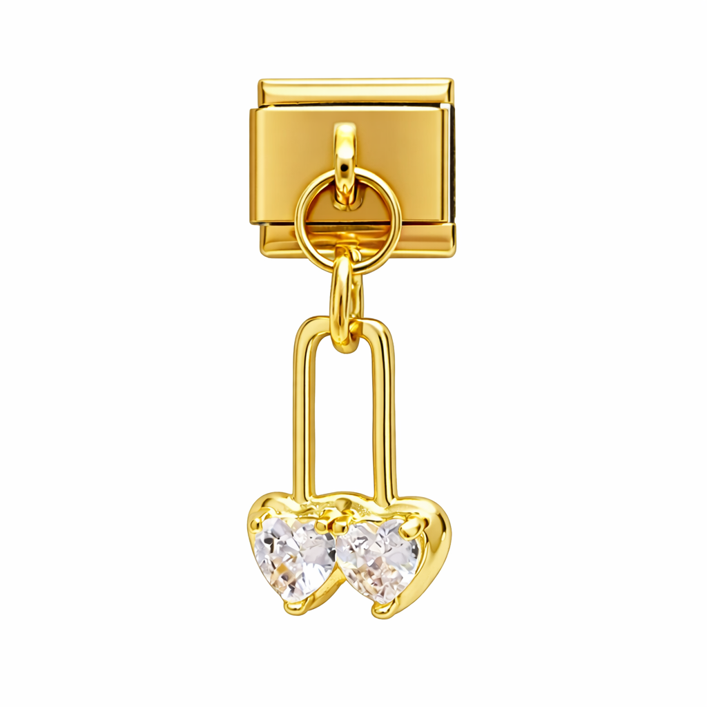 Double Hearts Pendant Italian Charm Italian charm bracelet link in stainless steel