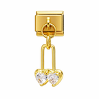 Double Hearts Pendant Italian Charm Italian charm bracelet link in stainless steel