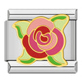 Rose With Leaves Italian Charm Italian charm bracelet link in stainless steel