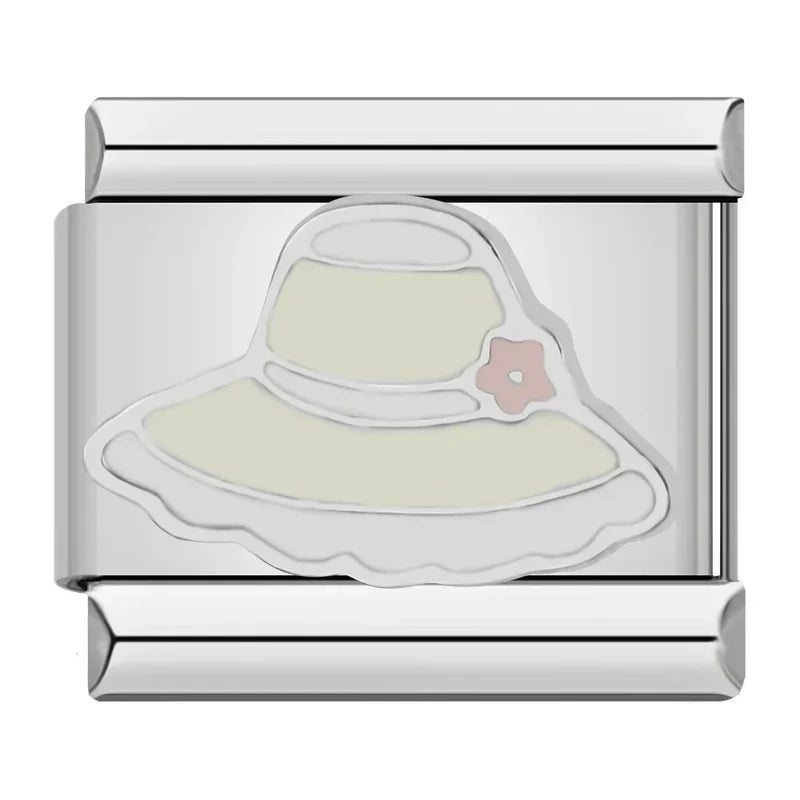 Flower Hat Italian Charm Italian charm bracelet link in stainless steel
