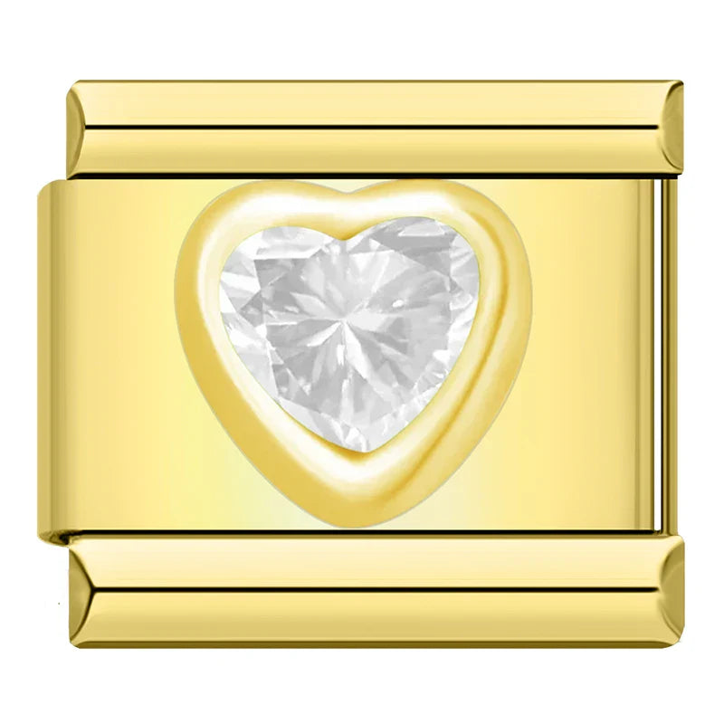 Heart Diamond Italian Charm Italian charm bracelet link in stainless steel