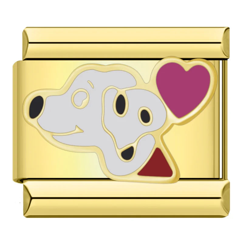White Dalmatian Kiss Italian Charm Italian charm bracelet link in stainless steel