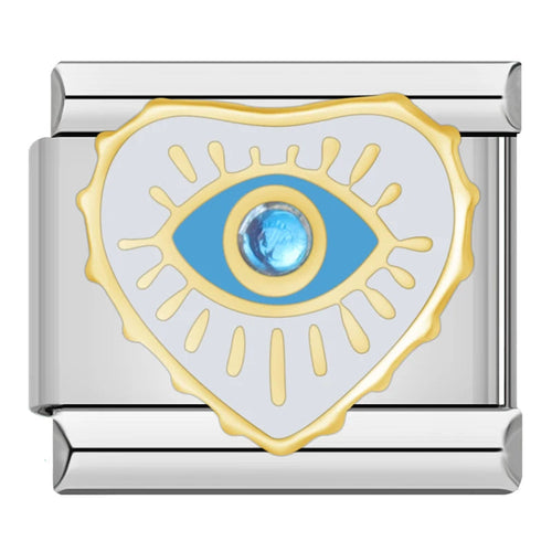 White Heart Evil Eye Italian Charm Italian charm bracelet link in stainless steel