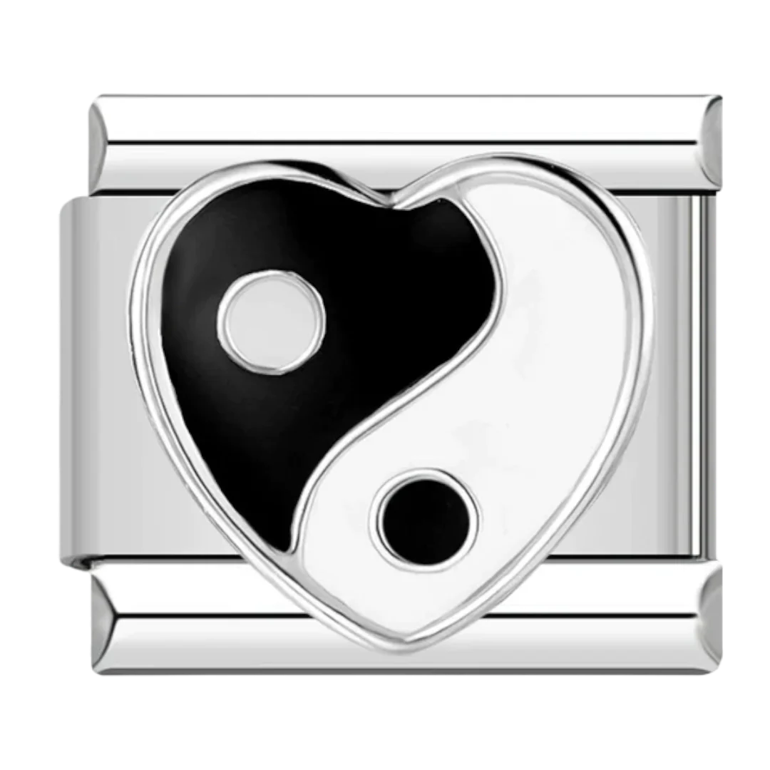 Yin Yang Heart Italian Charm Italian charm bracelet link in stainless steel