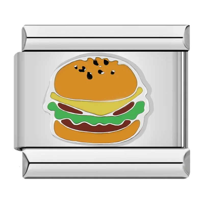 Cheeseburger Italian Charm Italian charm bracelet link in stainless steel