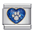 Blue Heart Paw Italian Charm Italian charm bracelet link in stainless steel