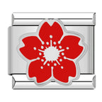 Red Flower Italian Charm Italian charm bracelet link in stainless steel