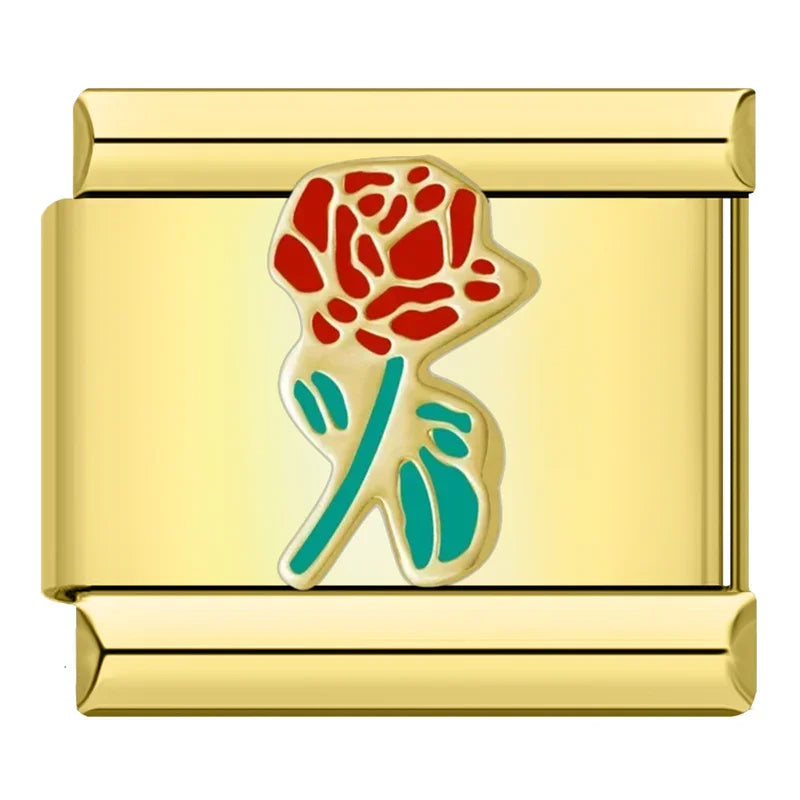 Rose Italian Charm Italian charm bracelet link in stainless steel