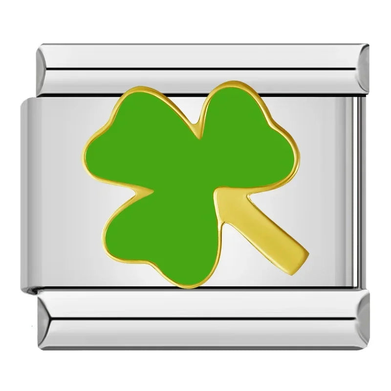 Shamrock Clover Italian Charm Italian charm bracelet link in stainless steel