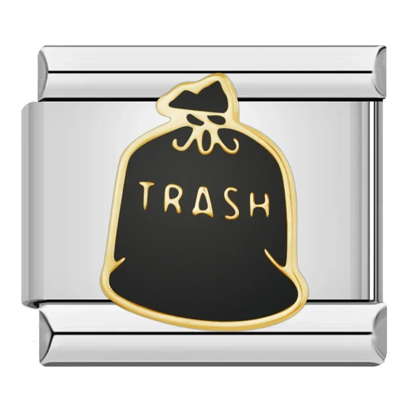 Trash Italian Charm Italian charm bracelet link in stainless steel