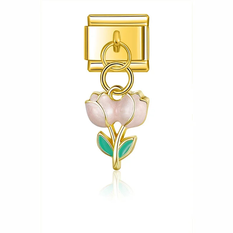 Tulip Pendant Italian Charm Italian charm bracelet link in stainless steel