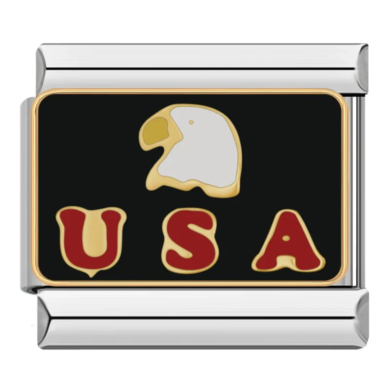 Usa Eagle Italian Charm Italian charm bracelet link in stainless steel