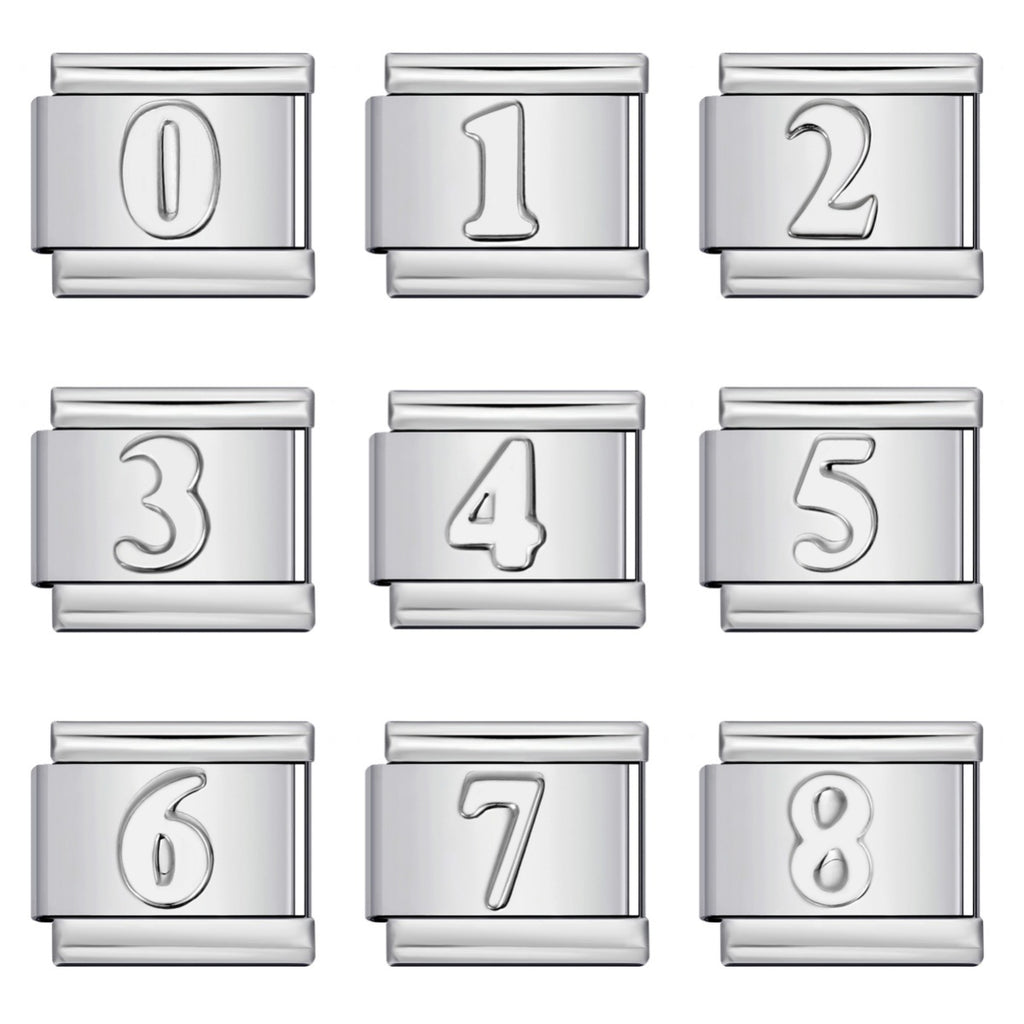 Number Italian Charm Italian charm bracelet link in stainless steel