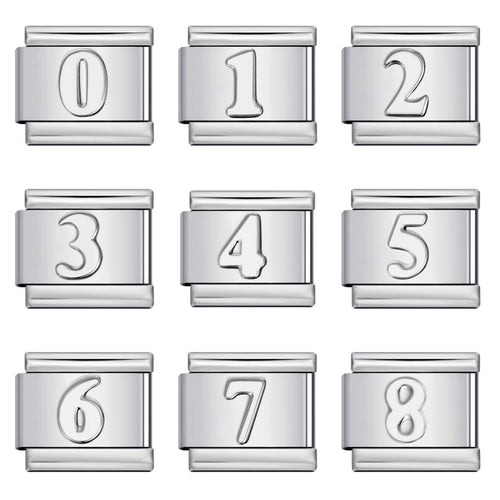 Number Italian Charm Italian charm bracelet link in stainless steel