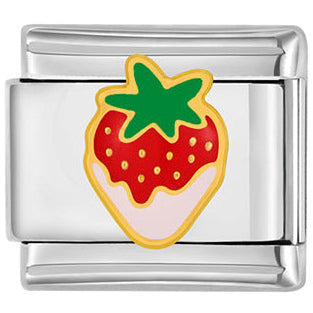 Dipped Strawberry Italian Charm Italian charm bracelet link in stainless steel
