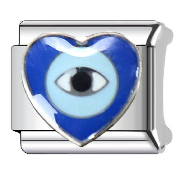 Blue Evil Eye Heart Italian Charm Italian charm bracelet link in stainless steel