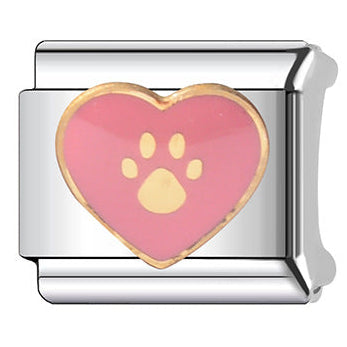 Pink Heart Paw Italian Charm Italian charm bracelet link in stainless steel