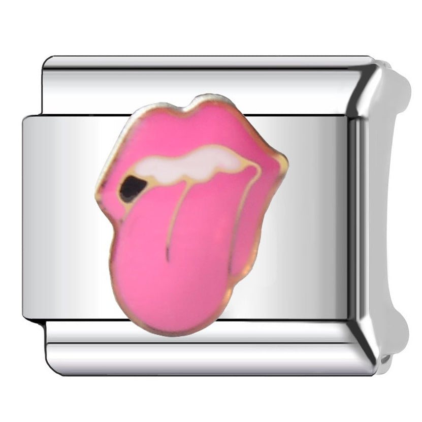 Pink Tongue Kiss Italian Charm Italian charm bracelet link in stainless steel