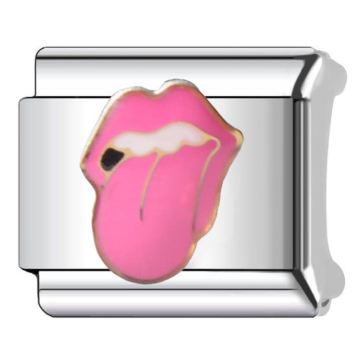Pink Tongue Kiss Italian Charm Italian charm bracelet link in stainless steel