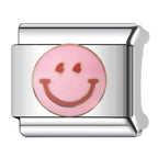Pink Smiley Face Italian charm bracelet link in stainless steel