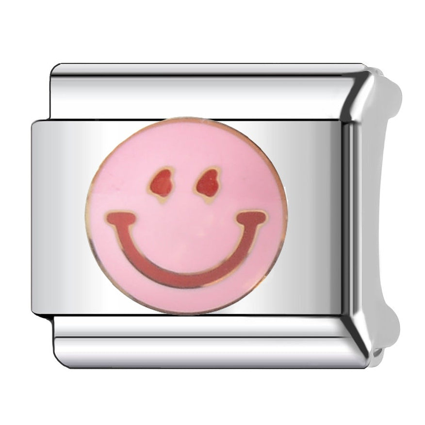 Pink Smiley Face Italian charm bracelet link in stainless steel