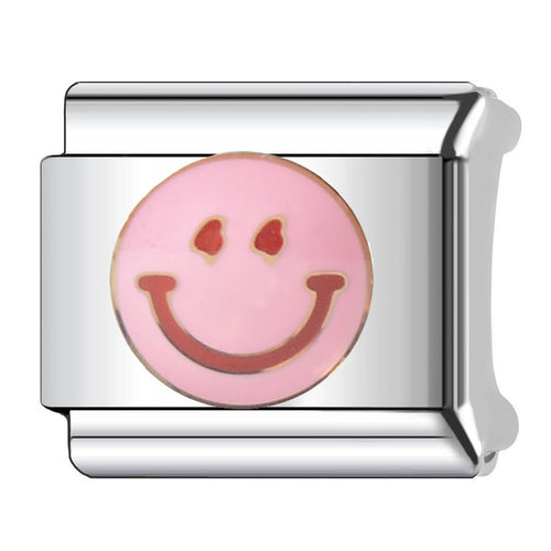 Pink Smiley Face Italian charm bracelet link in stainless steel