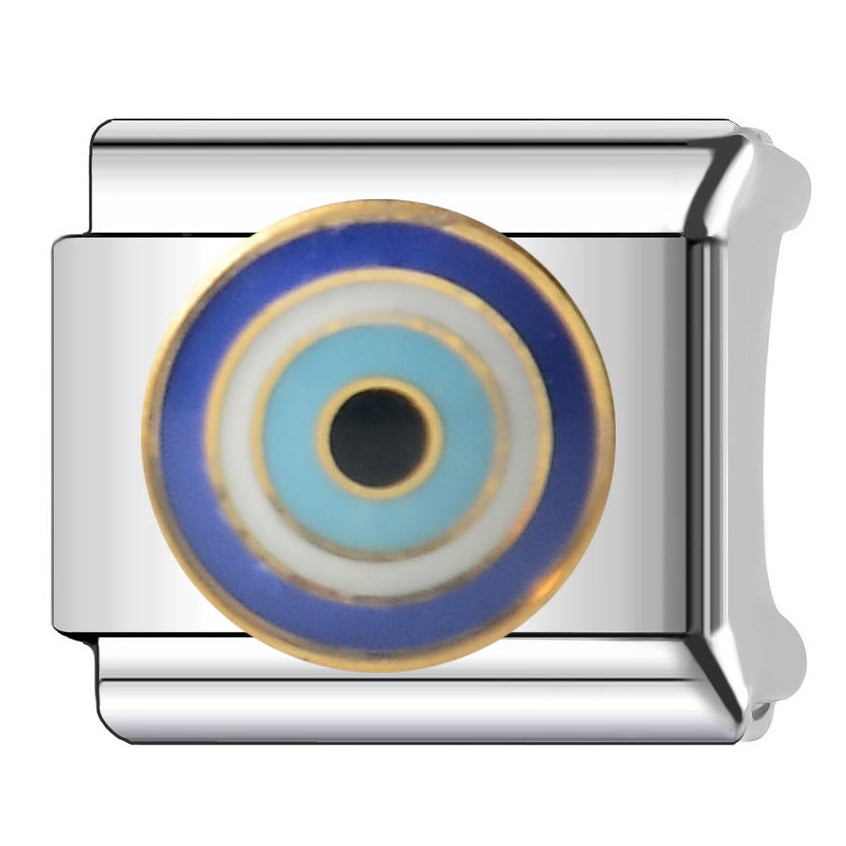 Aura Evil Eye Italian charm bracelet link in stainless steel