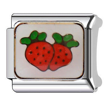 Double Strawberry Italian Charm Italian charm bracelet link in stainless steel