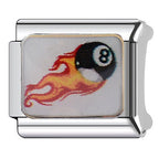 8 Ball Flame Italian Charm Italian charm bracelet link in stainless steel