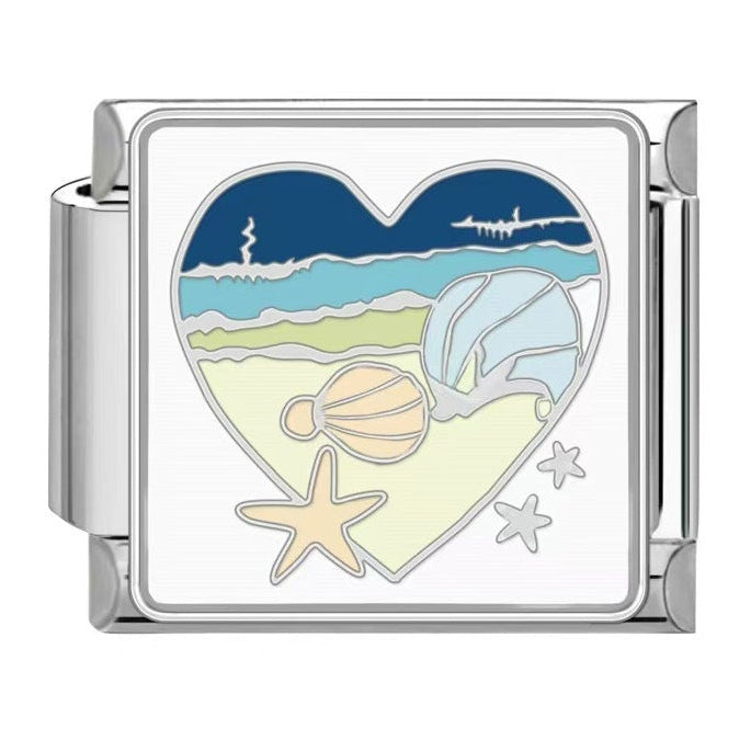Beach Heart Italian Charm Italian charm bracelet link in stainless steel