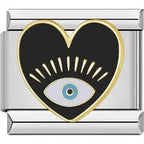 Black Heart Evil Eye Italian Charm Italian charm bracelet link in stainless steel