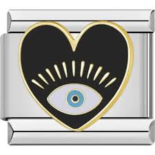 Black Heart Evil Eye Italian Charm Italian charm bracelet link in stainless steel