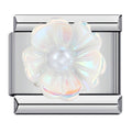 White 3D Flower Italian Charm Italian charm bracelet link in stainless steel