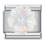 White 3D Flower Italian Charm Italian charm bracelet link in stainless steel