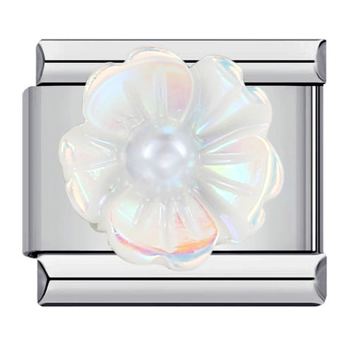 White 3D Flower Italian Charm Italian charm bracelet link in stainless steel