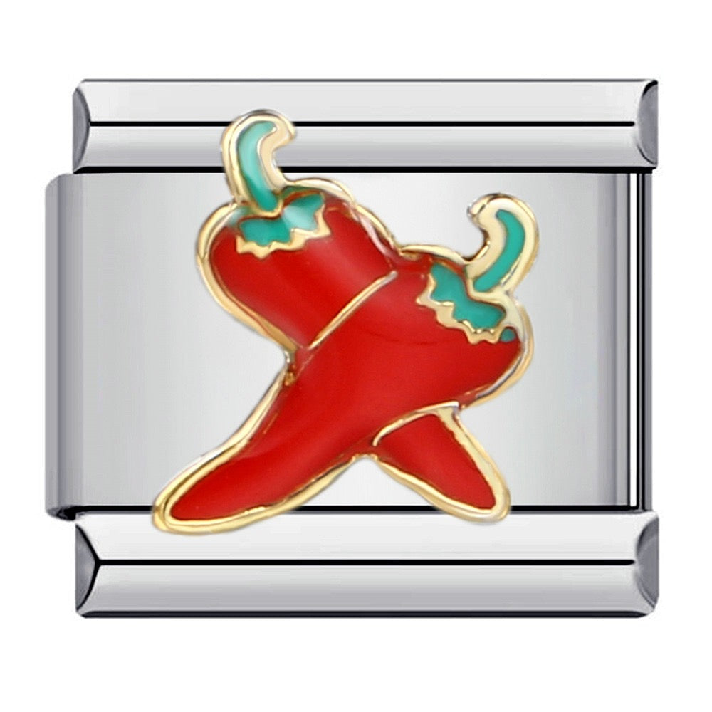 Chili Pepper Italian Charm Italian charm bracelet link in stainless steel